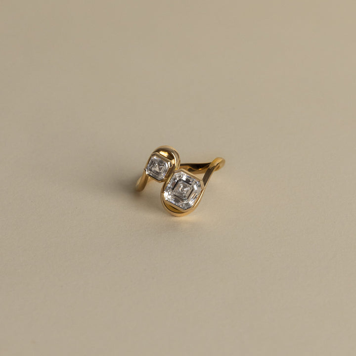 1.0CT-2.0CT Asscher Cut Lab Grown Diamond Two Stone Engagement Ring