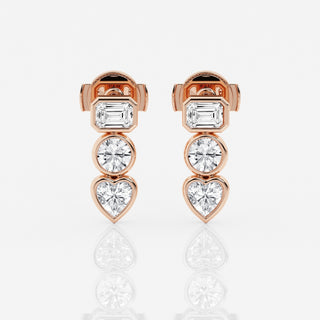 Bezel Set FG-VS2 Lab-Grown Diamond Three Stone Earrings