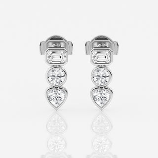 Bezel Set FG-VS2 Lab-Grown Diamond Three Stone Earrings