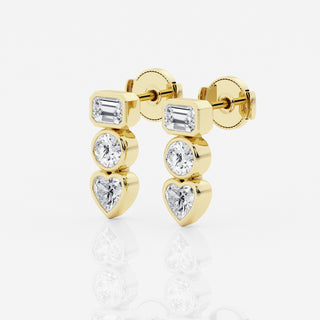 Bezel Set FG-VS2 Lab-Grown Diamond Three Stone Earrings