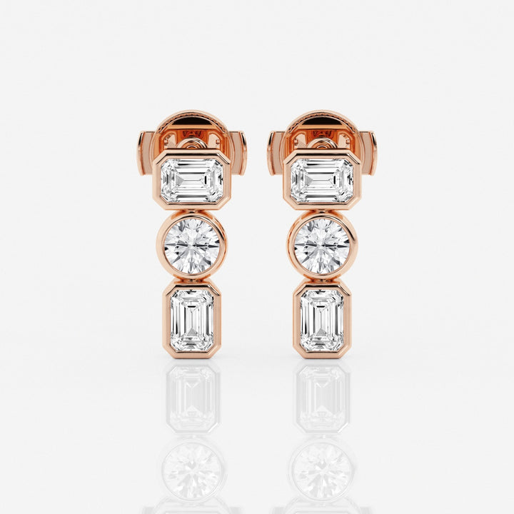 Emerald & Round Cut FG-VS2 Lab-Grown Diamond Three Stone Earrings