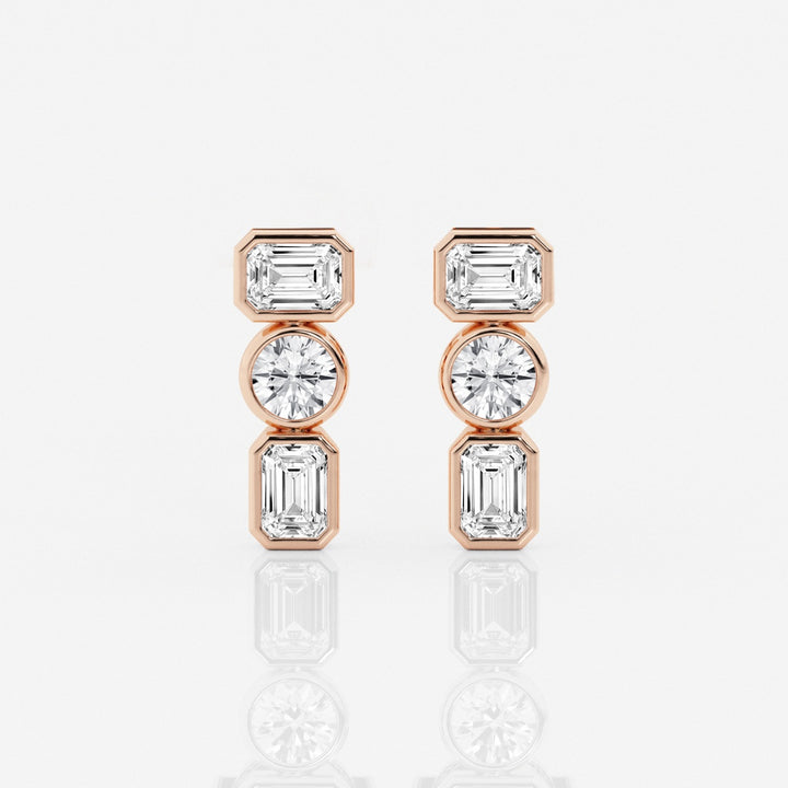 Emerald & Round Cut FG-VS2 Lab-Grown Diamond Three Stone Earrings