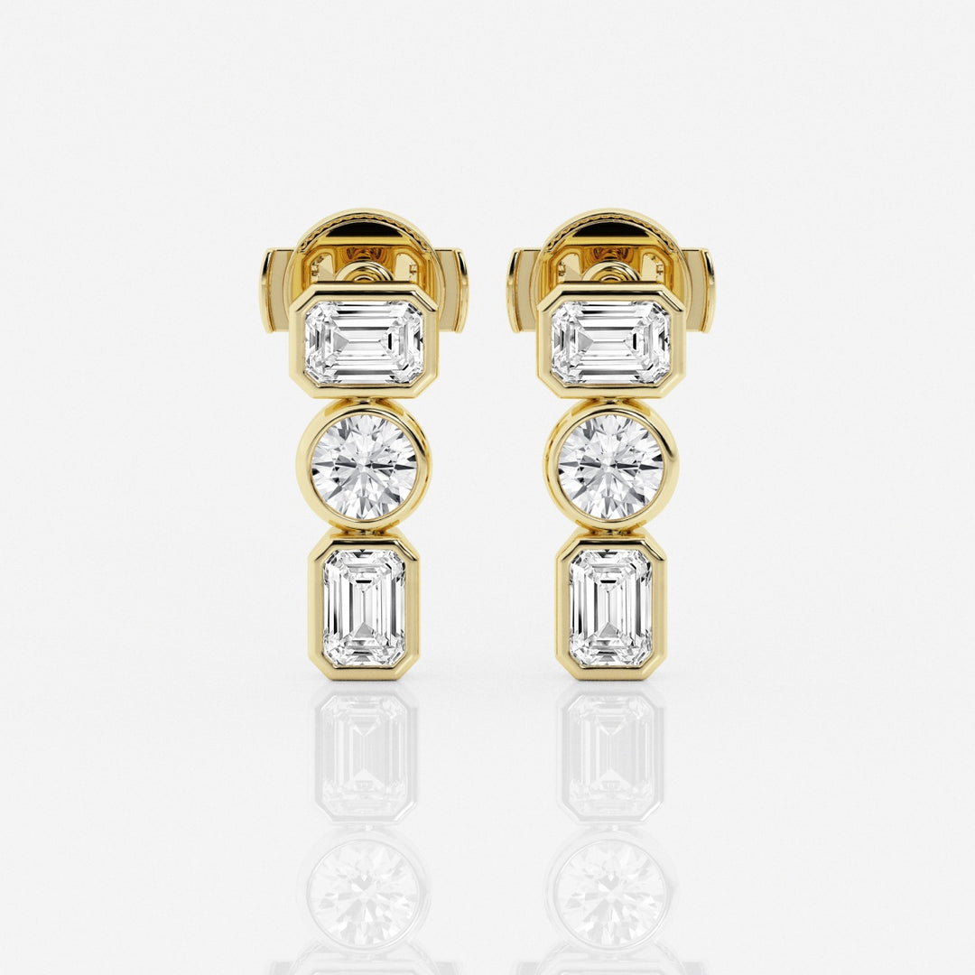 Emerald & Round Cut FG-VS2 Lab-Grown Diamond Three Stone Earrings