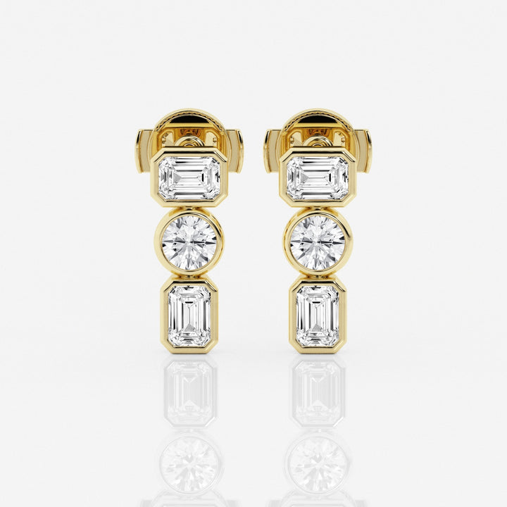 Emerald & Round Cut FG-VS2 Lab-Grown Diamond Three Stone Earrings