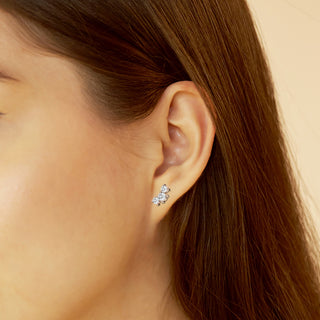 Round Cut FG-VS2 Lab-Grown Diamond Three Stone Stud Earrings