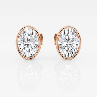 Oval FG-VS2 Lab-Grown Diamond Bezel Set Stud Earrings