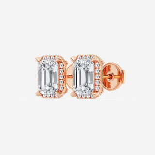 Emerald Cut FG-VS2 Lab-Grown Diamond Halo Stud Earrings