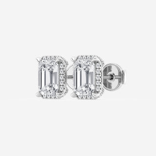 Emerald Cut FG-VS2 Lab-Grown Diamond Halo Stud Earrings