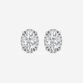 Oval Cut FG-VS2 Lab-Grown Diamond Halo Stud Earrings