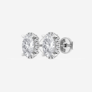 Oval Cut FG-VS2 Lab-Grown Diamond Halo Stud Earrings