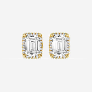 Emerald Cut FG-VS2 Lab-Grown Diamond Halo Stud Earrings