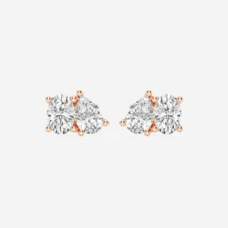 Pear & Oval Cut FG-VS2 Lab-Grown Diamond Two Stone Stud Earrings