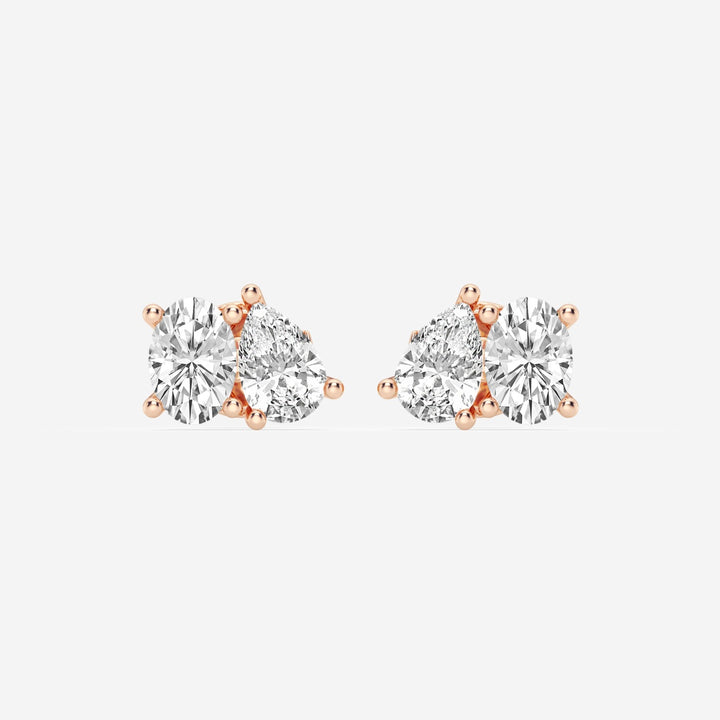 Pear & Oval Cut FG-VS2 Lab-Grown Diamond Two Stone Stud Earrings