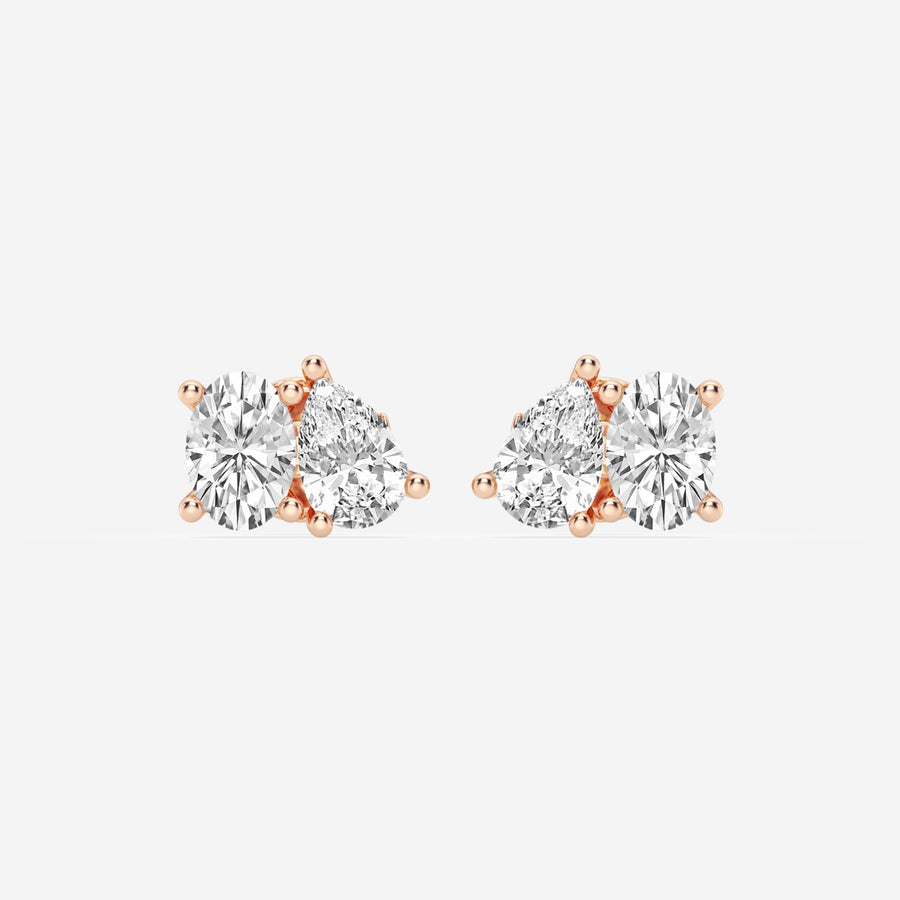 Pear & Oval Cut FG-VS2 Lab-Grown Diamond Two Stone Stud Earrings
