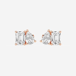 Emerald & Pear Cut FG-VS2 Lab-Grown Diamond Two Stone Stud Earrings