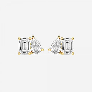 Emerald & Pear Cut FG-VS2 Lab-Grown Diamond Two Stone Stud Earrings