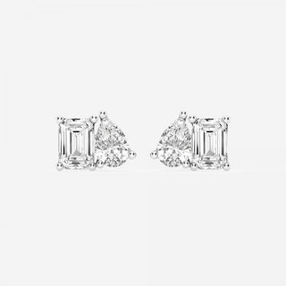 Emerald & Pear Cut FG-VS2 Lab-Grown Diamond Two Stone Stud Earrings