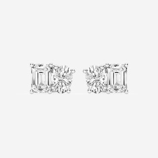 Oval & Emerald FG-VS2 Lab-Grown Diamond Two Stone Stud Earrings