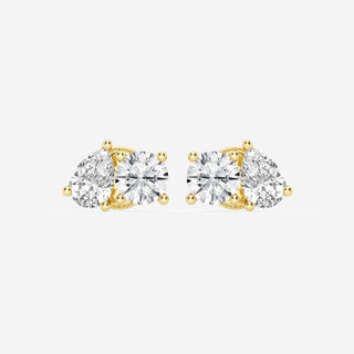 Pear & Round FG-VS2 Lab-Grown Diamond Two Stone Stud Earrings