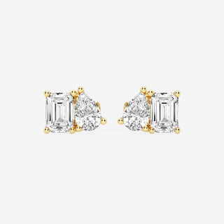 Emerald & Pear Cut FG-VS2 Lab-Grown Diamond Two Stone Stud Earrings