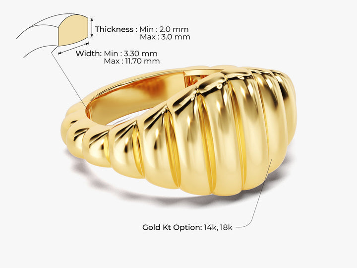 Bold Wavy Signet Ring 14k Solid Gold