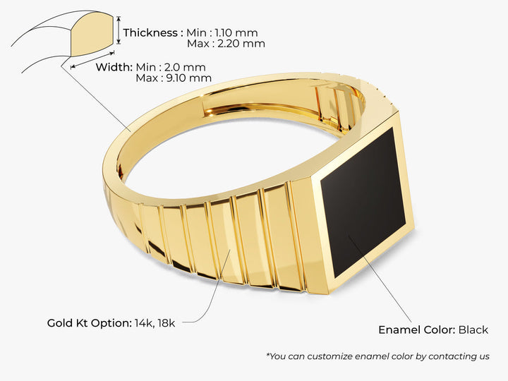 Square Black Signet Ring 14k Solid Gold For Women
