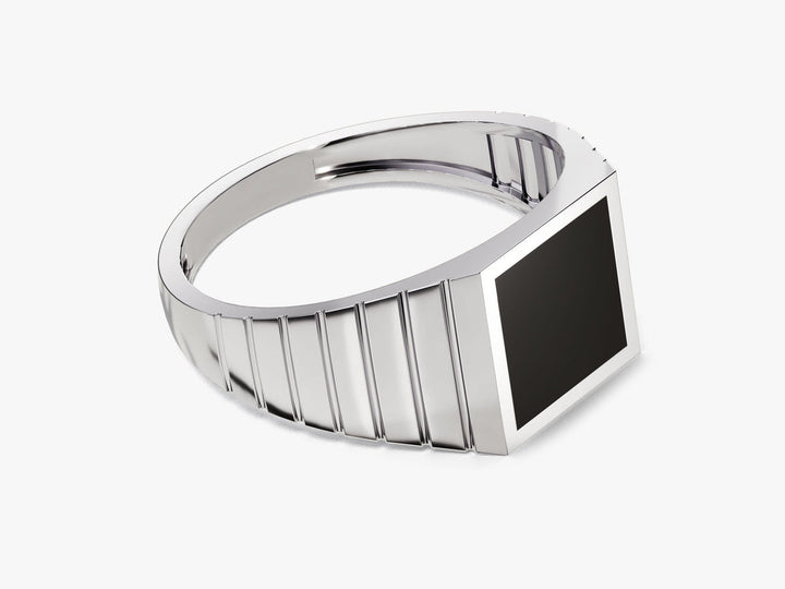 Square Black Signet Ring 14k Solid Gold For Women