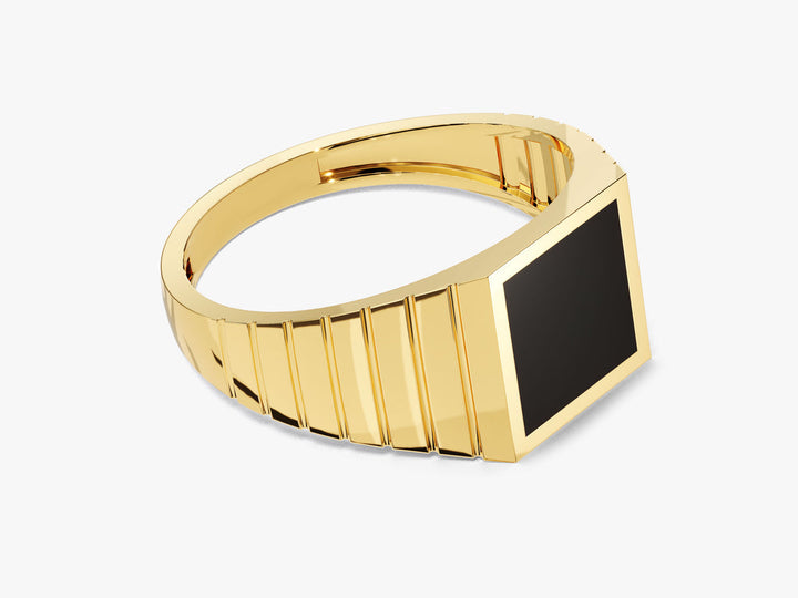 Square Black Signet Ring 14k Solid Gold For Women
