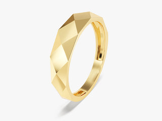 14k Solid Gold Faceted Wedding Band For Women