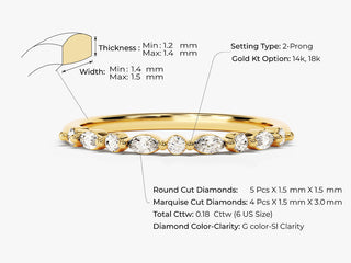 Marquise & Round Cut Half Eternity CVD EF/VVS Diamond Wedding Band