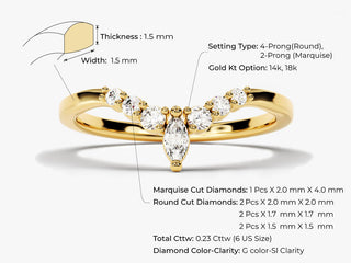 Marquise & Round Cut Curved CVD EF/VVS Diamond Wedding Band