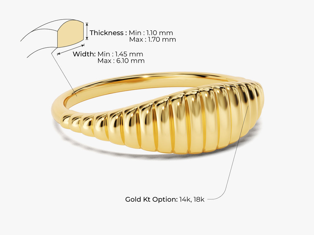 Bold Wavy Signet Ring 14k Solid Gold For Women