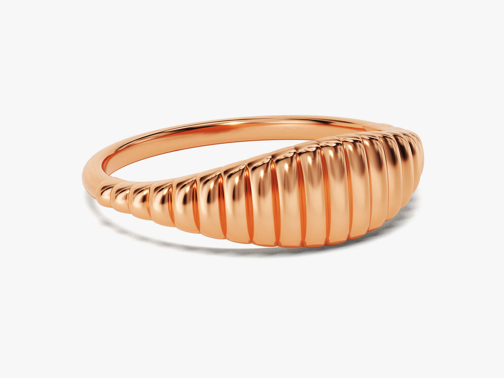 Bold Wavy Signet Ring 14k Solid Gold For Women