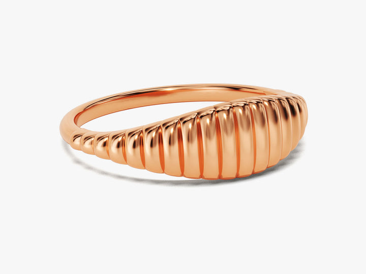 Bold Wavy Signet Ring 14k Solid Gold For Women