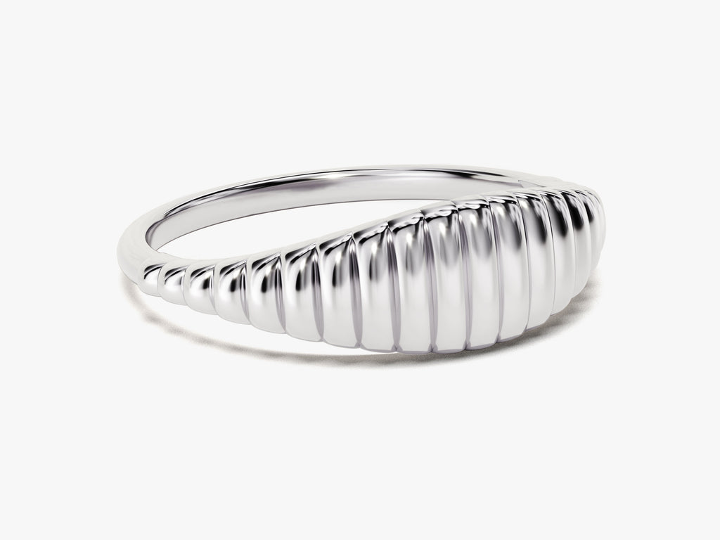 Bold Wavy Signet Ring 14k Solid Gold For Women