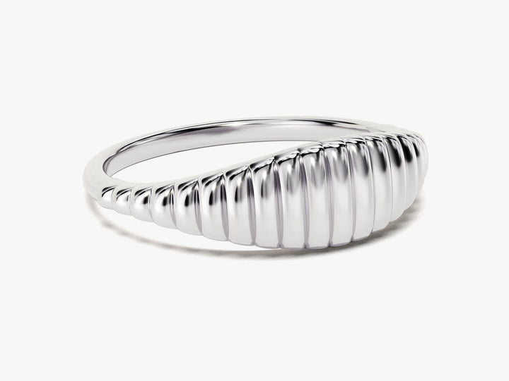 Bold Wavy Signet Ring 14k Solid Gold For Women