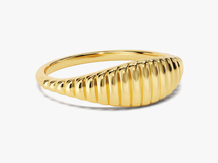 Bold Wavy Signet Ring 14k Solid Gold For Women