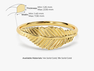 14k Solid Gold Feather Wedding Ring For Women