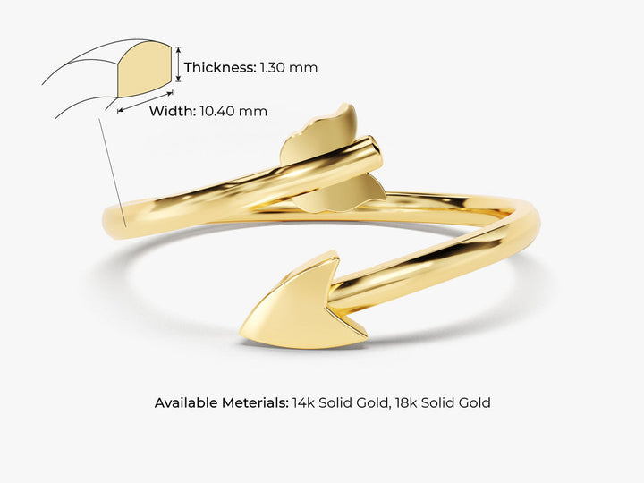 14k Solid Gold Arrow Wedding Band For Women Open Ring