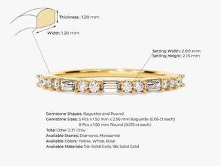 Baguette & Round Cut Half Eternity CVD EF/VVS Diamond Wedding Band