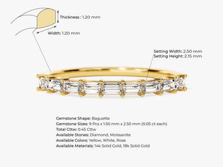 Baguette Cut Half Eternity CVD EF/VVS Diamond Wedding Band