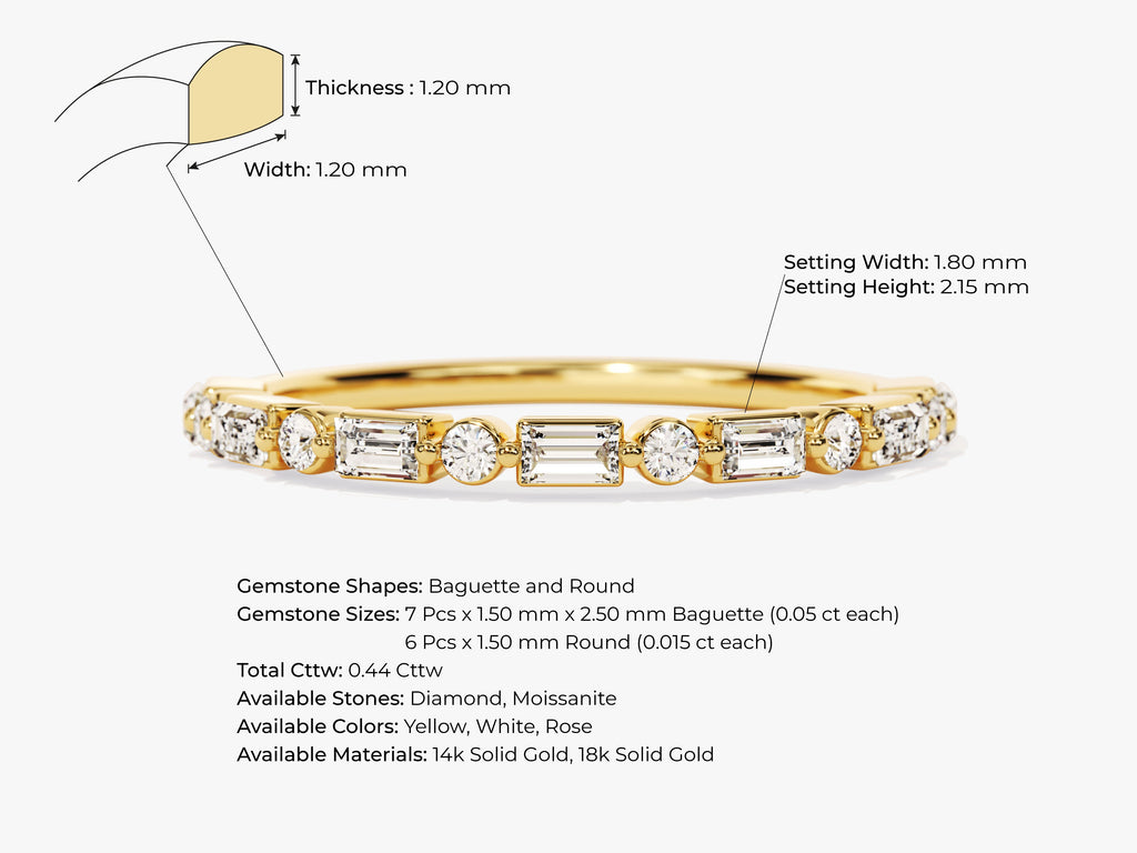 Round & Baguette Cut Single Prong CVD EF/VVS Diamond Wedding Band