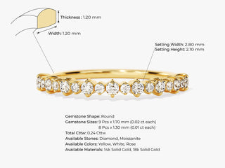 Round Brilliant Prong-Set CVD EF/VVS Half Eternity Diamond Wedding Band