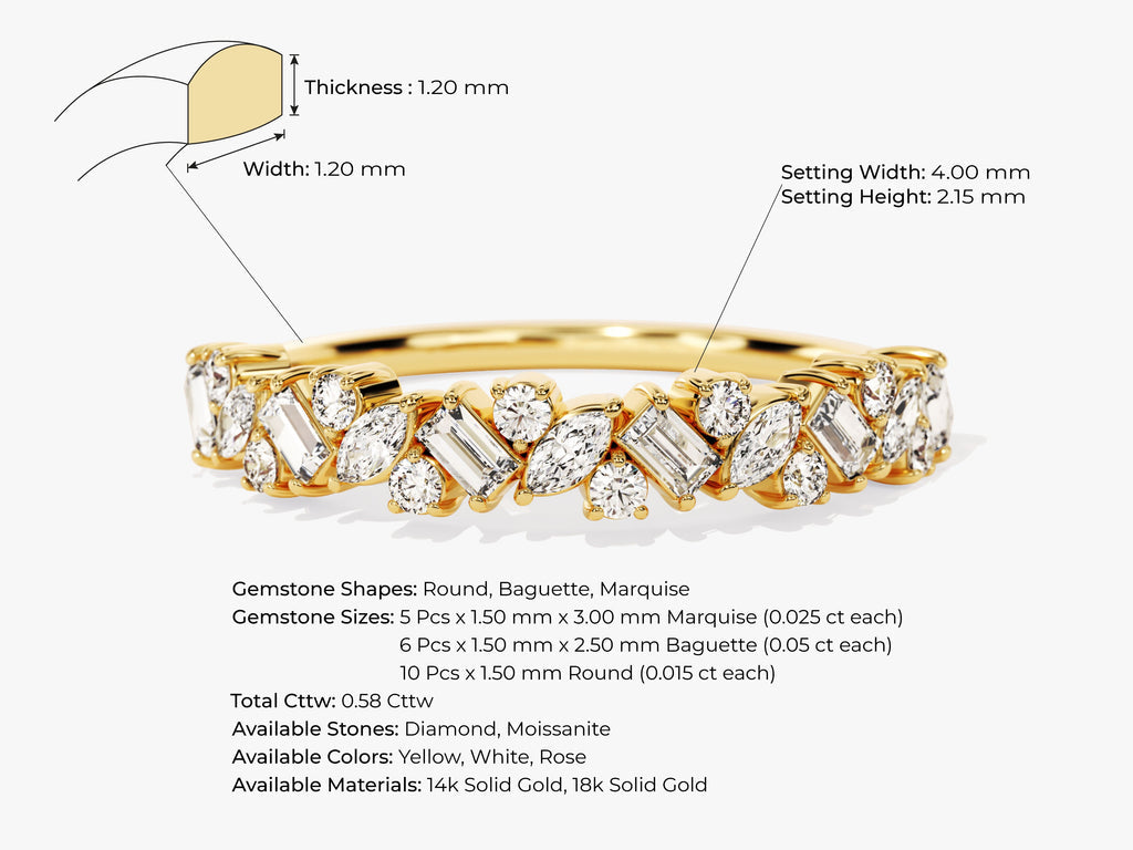0.58 CT Multi Diamond Cluster CVD EF/VVS Wedding Band For Women
