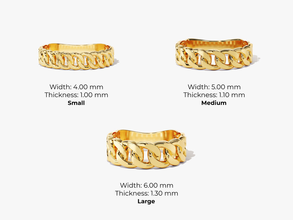 6mm Chain Link Wedding Band For Women 14k Solid Gold