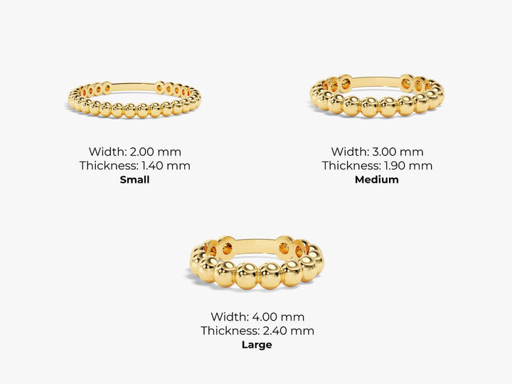 2mm Bead Wedding Band For Women 14k Solid Gold