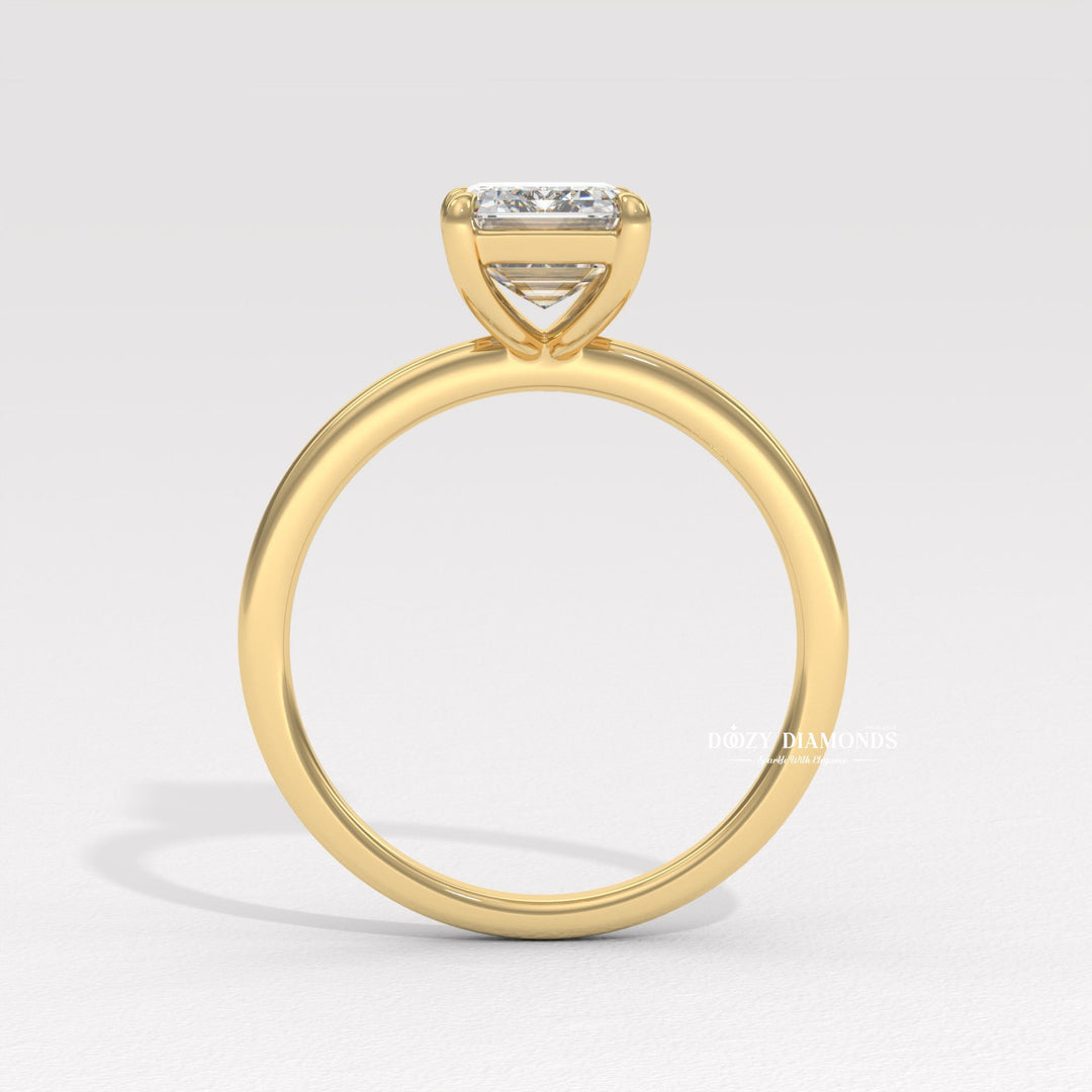 hall of mirrors diamond, elongated diamond ring, solitaire engagement jewelry, premium emerald diamond, elegant step cut ring, timeless emerald solitaire, bridal diamond accessory,