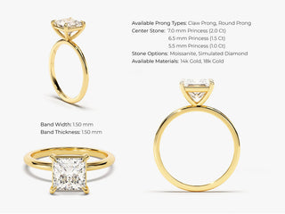 2.0CT Princess Cut Solitaire Lab Grown Diamond Engagement Ring For Her