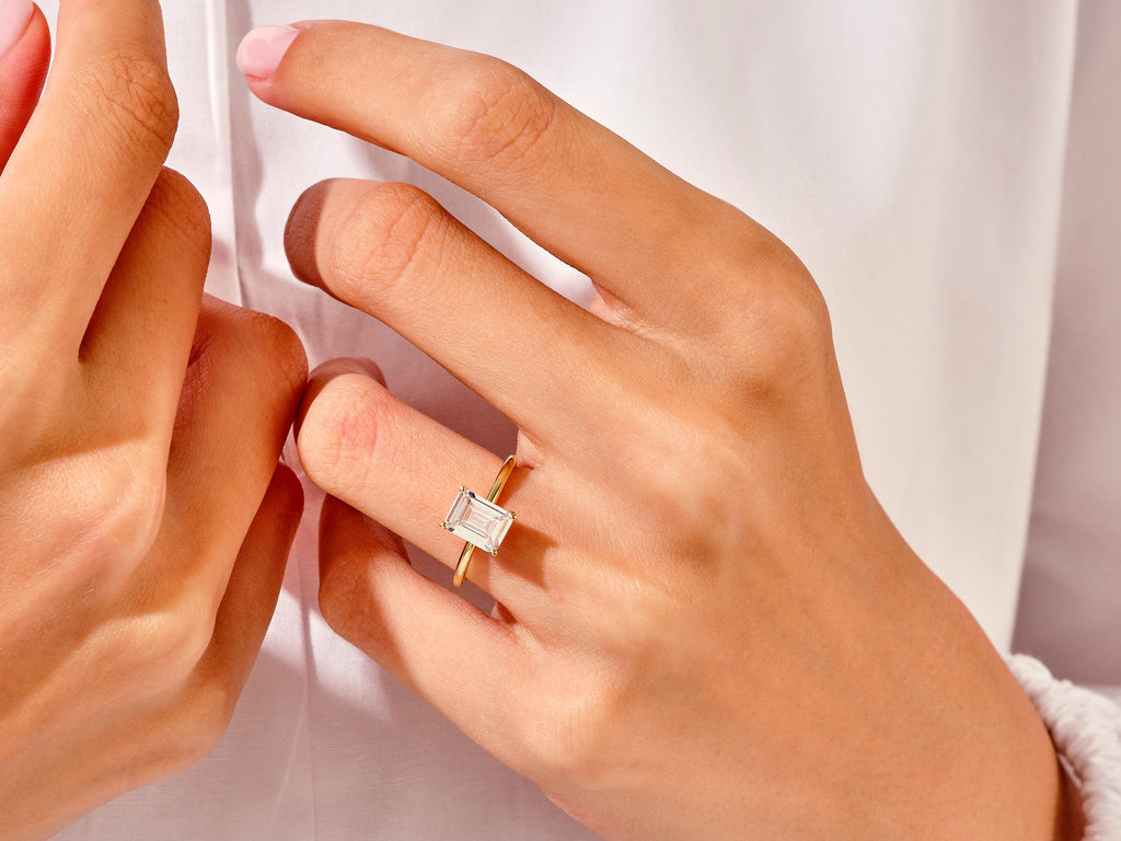 1.50CT Emerald Cut Solitaire F-VS Lab Grown Diamond Engagement Ring Set