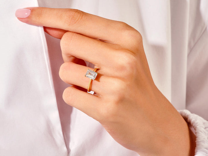 1.50CT Emerald Cut Solitaire F-VS Lab Grown Diamond Engagement Ring Set